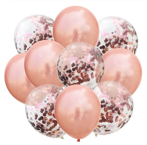 Lot de 10 ballons mixés : unis et confettis ROSE GOLD